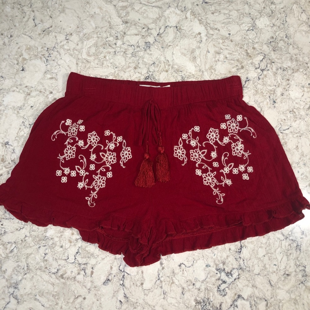 Red flowy shorts